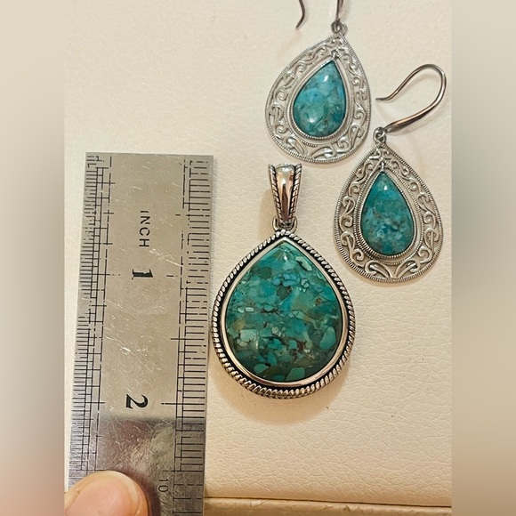 Vintage ATI .925 Barse Thailand STERLING & Turquoise Earring and Pendant Set - Picture 4 of 11